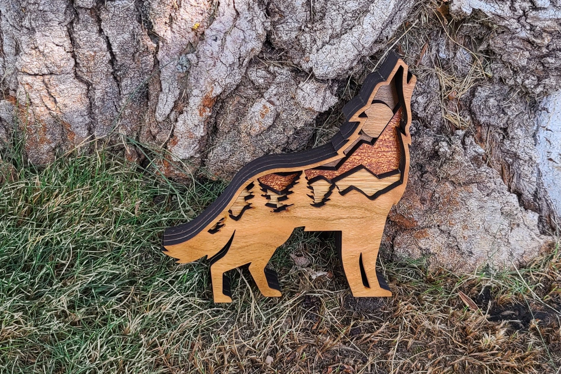 Wolf Howling at the Moon with Forest Scene