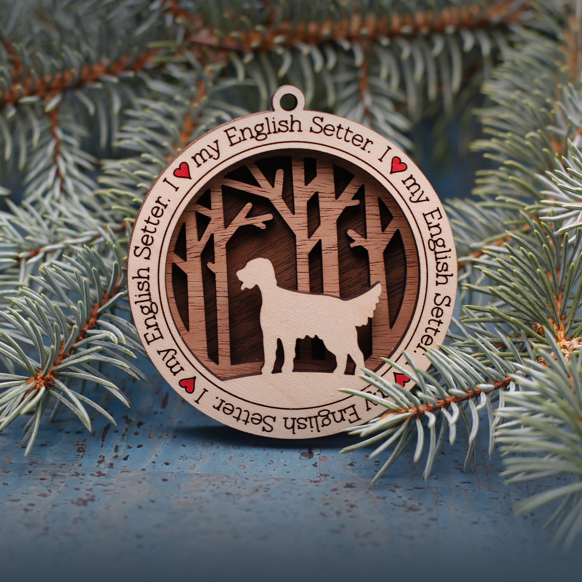 English Setters Woodland Dog Silhouette Customized Ornament