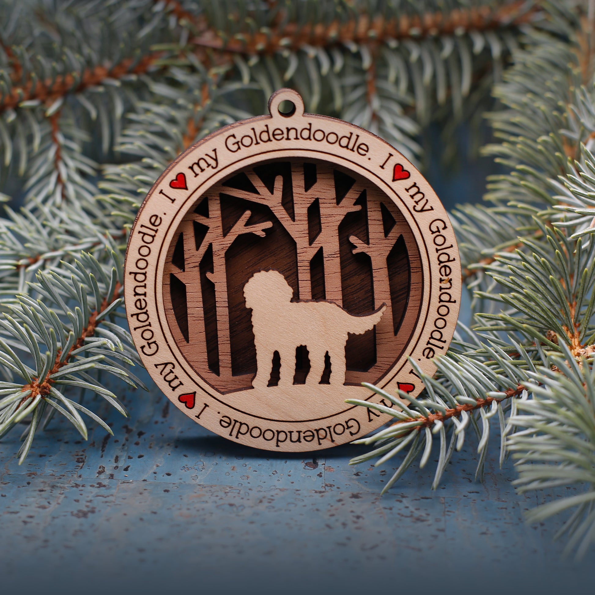 Goldendoodle Woodland Dog Silhouette Customized Ornament