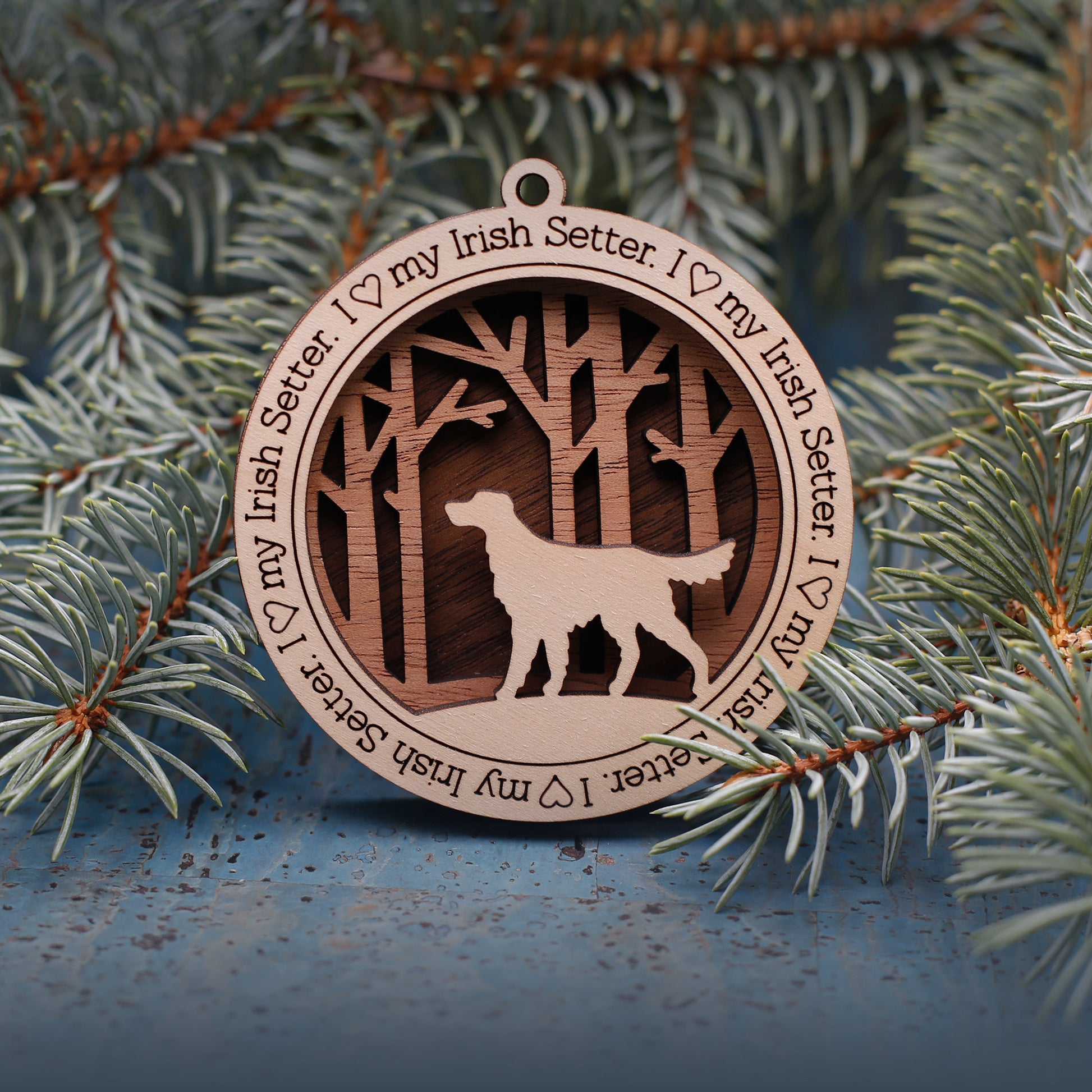 Irish Setters Woodland Dog Silhouette Customized Ornament