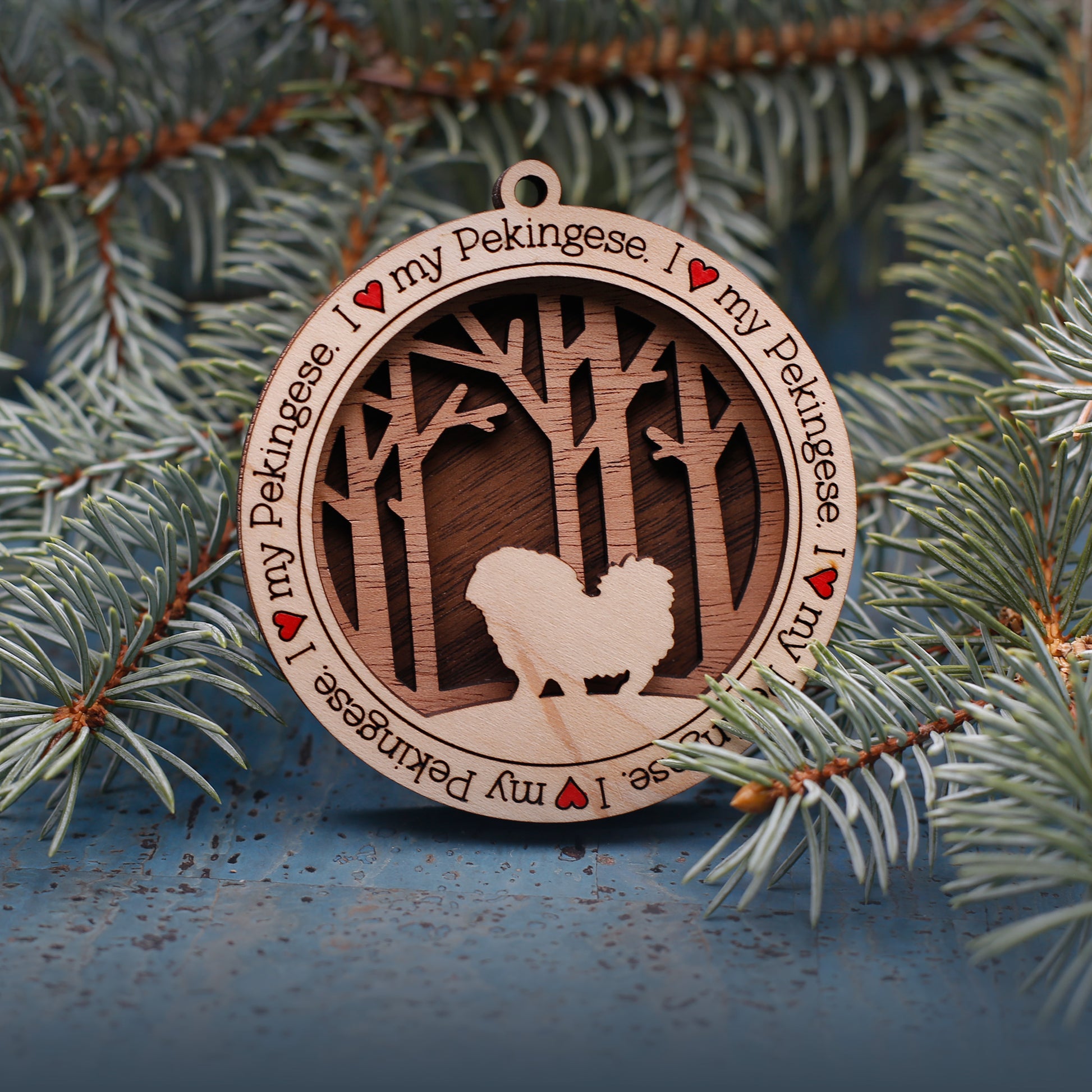 Pekingese Woodland Dog Silhouette Customized Ornament
