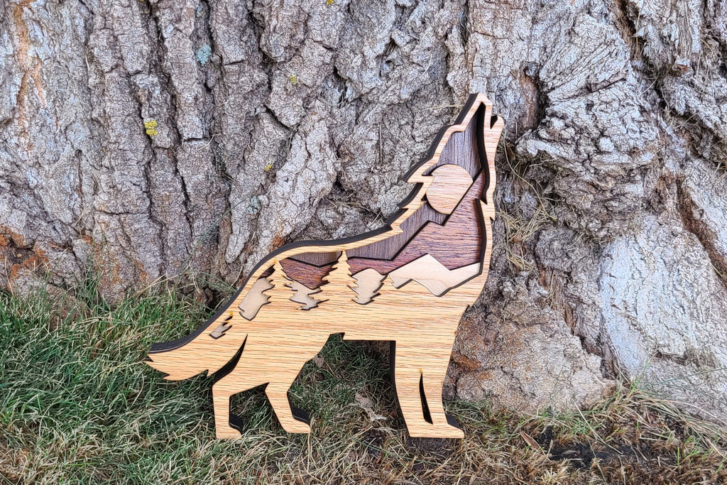 Wolf Howling at the Moon with Forest Scene