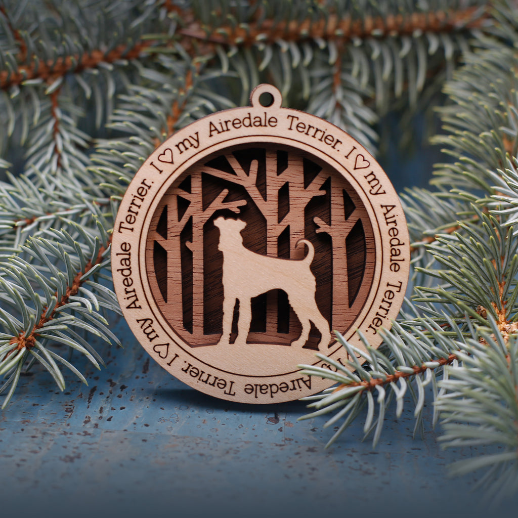 Airedale Terrier Woodland Silhouette Customized Ornament