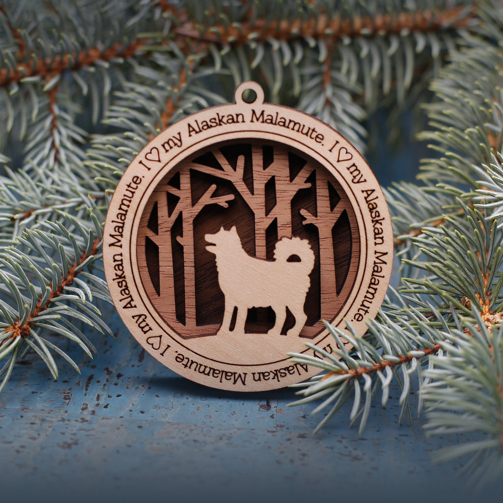 Alaskan Malamute Woodland Silhouette Customized Ornament