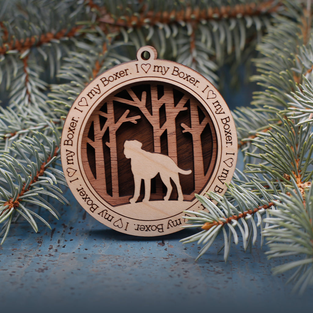 Boxer (Multiple Styles) Woodland Dog Silhouette Customized Ornament