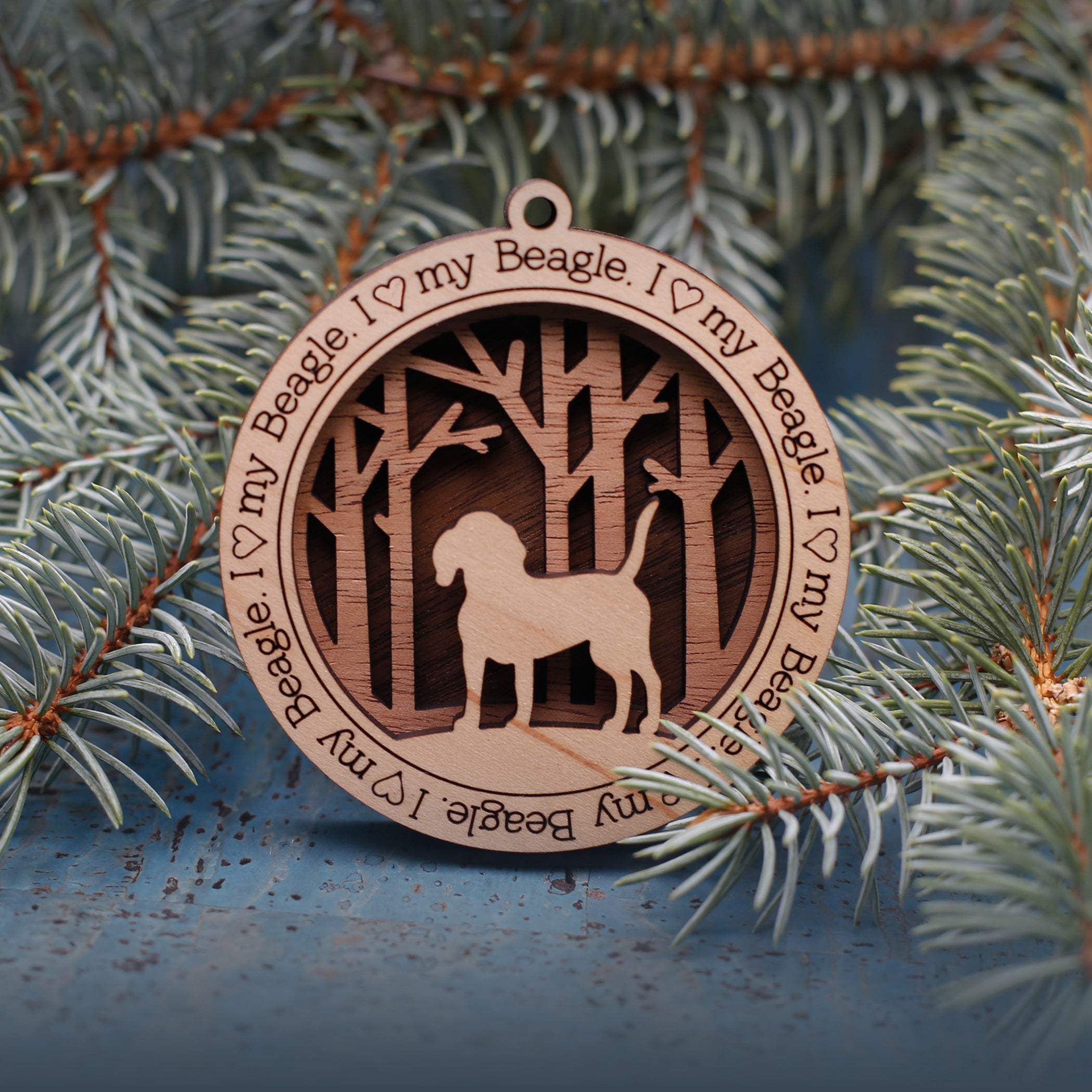 Beagle Woodland Dog Silhouette Customized Ornament