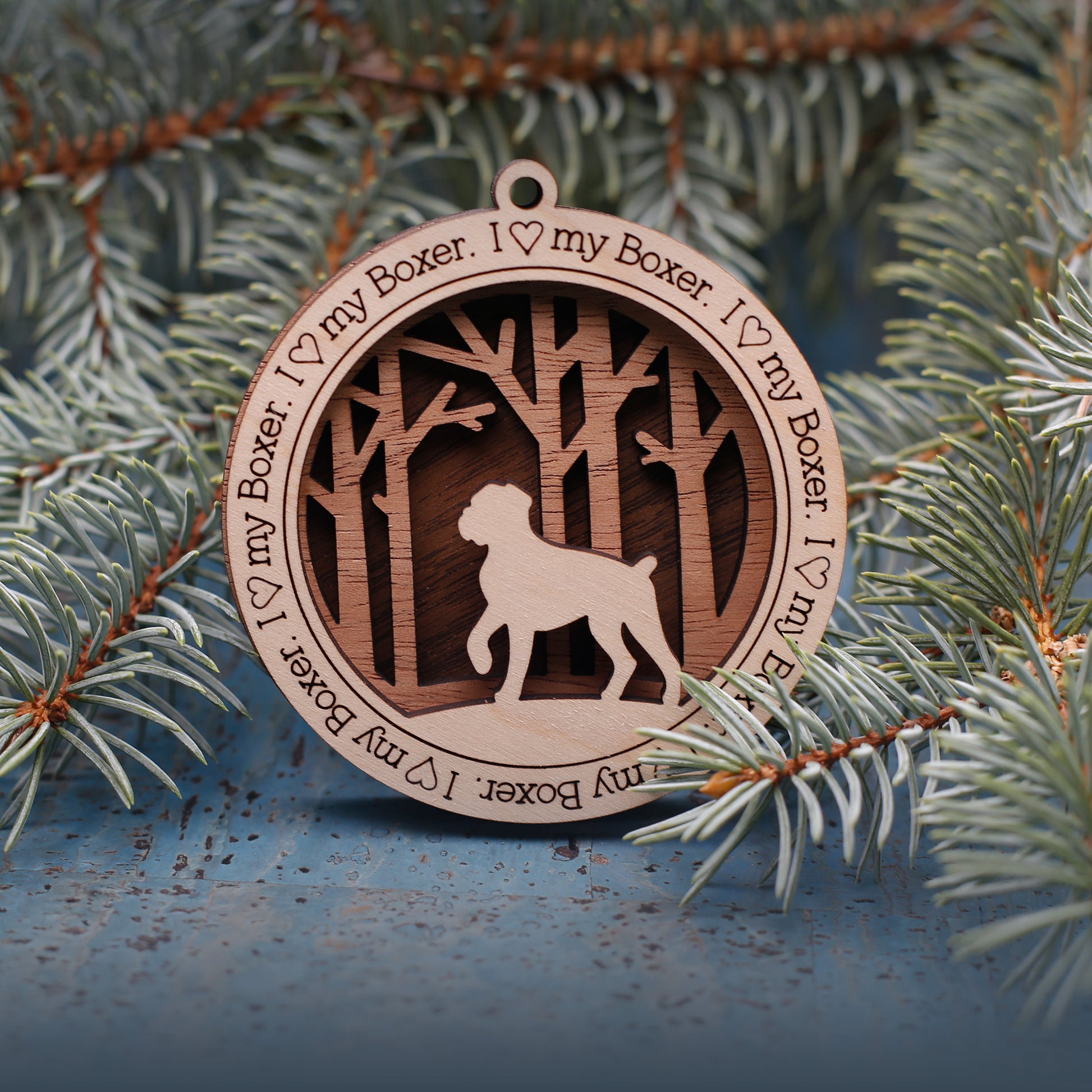 Boxer (Multiple Styles) Woodland Dog Silhouette Customized Ornament