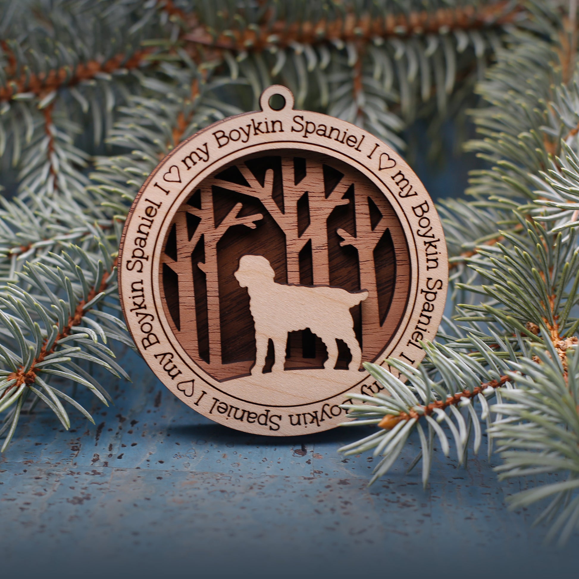 Boykin Spaniel Woodland Dog Silhouette Customized Ornament
