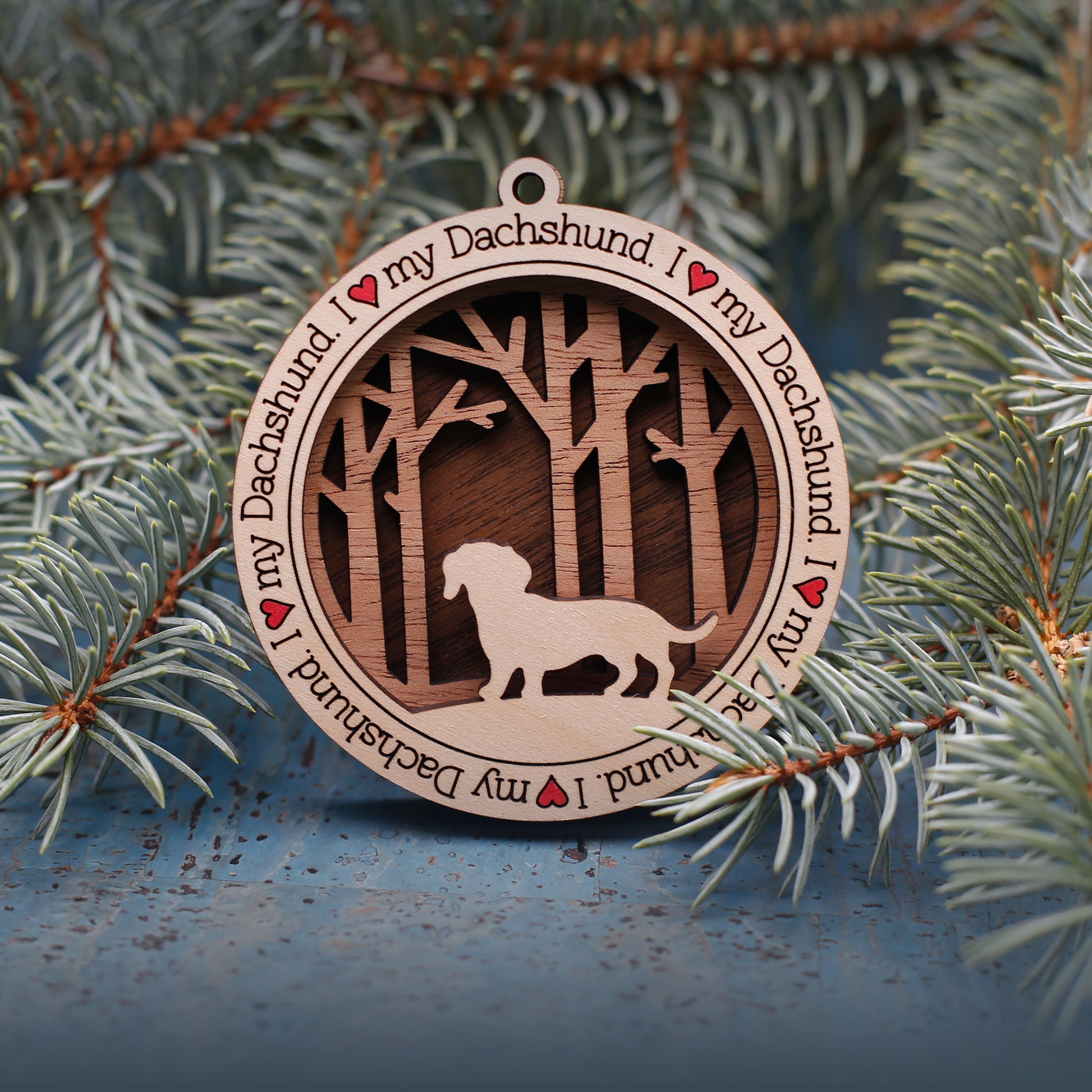 Dachshunds Woodland Dog Silhouette Customized Ornament