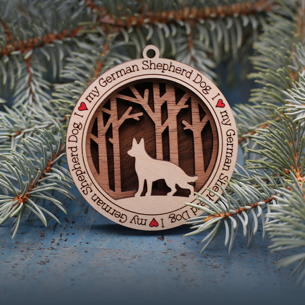German Shephard Woodland Dog Silhouette Customized Ornament