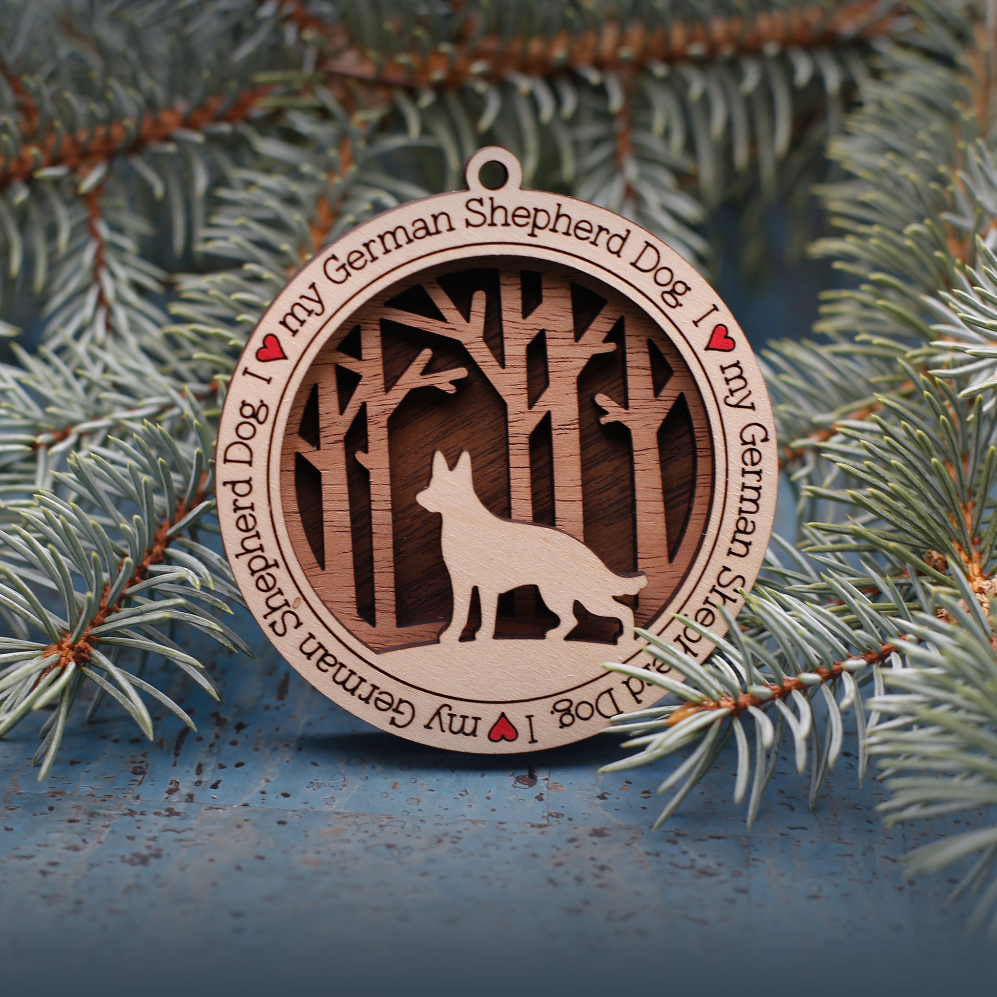 German Shephard Woodland Dog Silhouette Customized Ornament