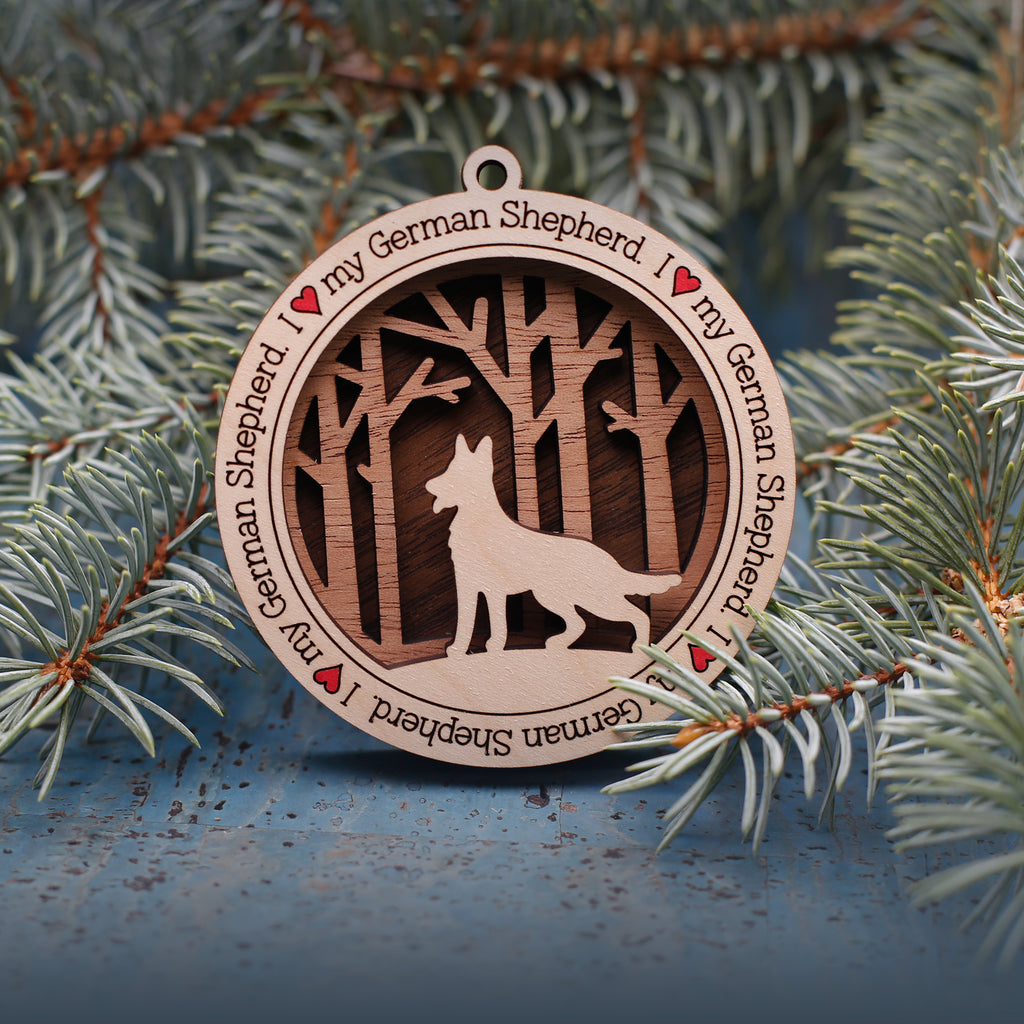 German Shephard Woodland Dog Silhouette Customized Ornament