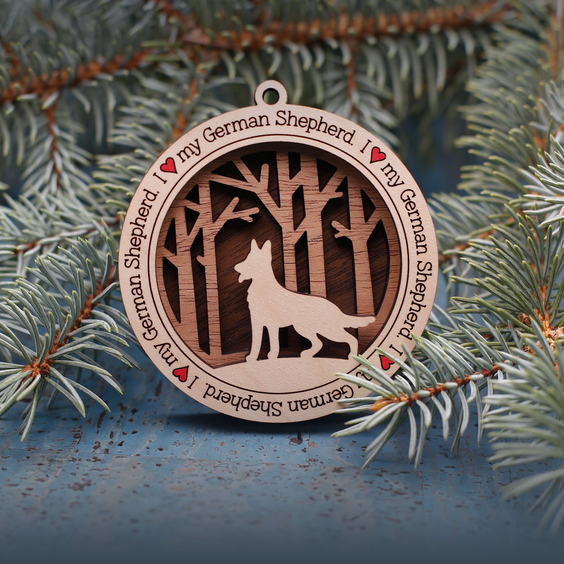 German Shephard Woodland Dog Silhouette Customized Ornament