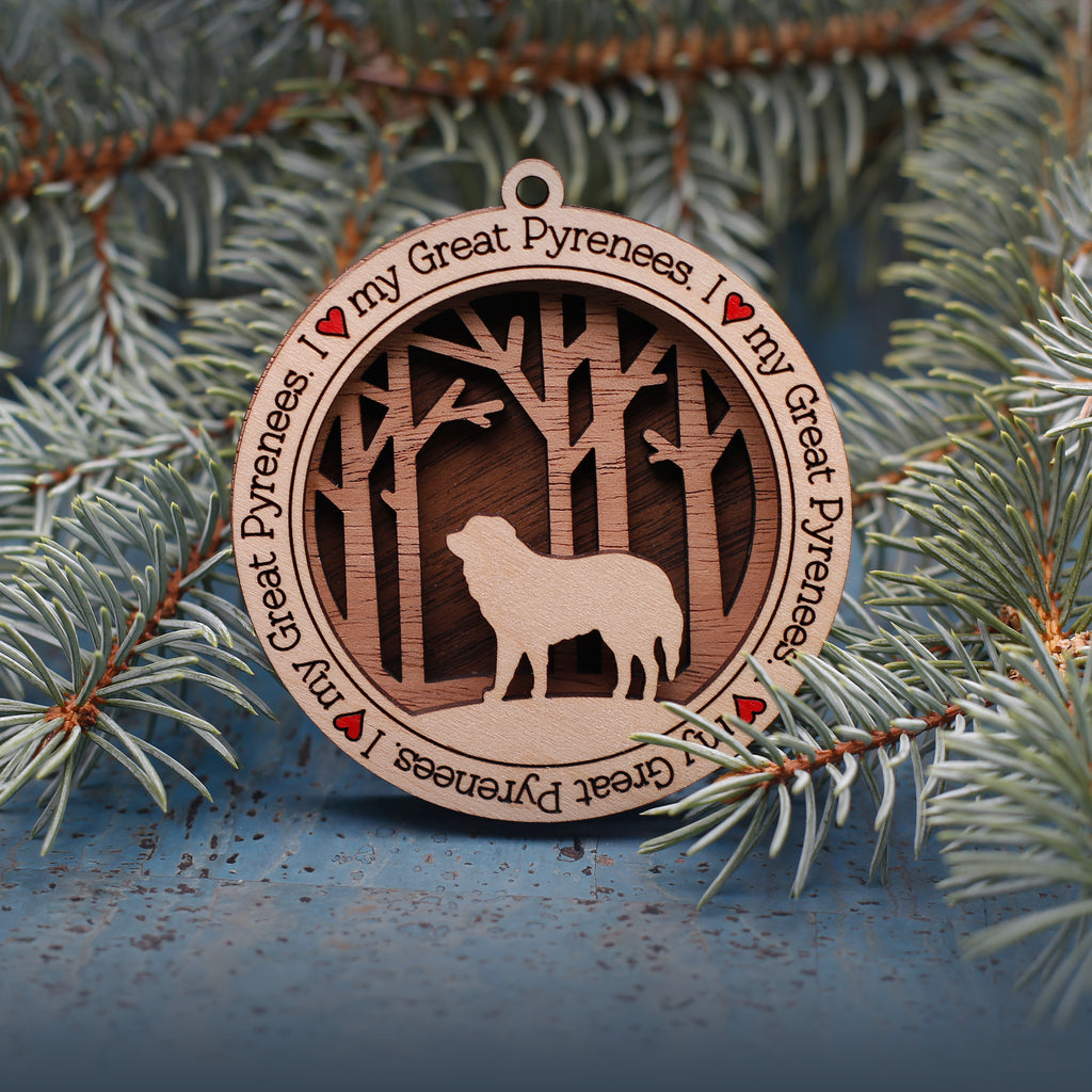 Great Pyrenees Woodland Dog Silhouette Customized Ornament