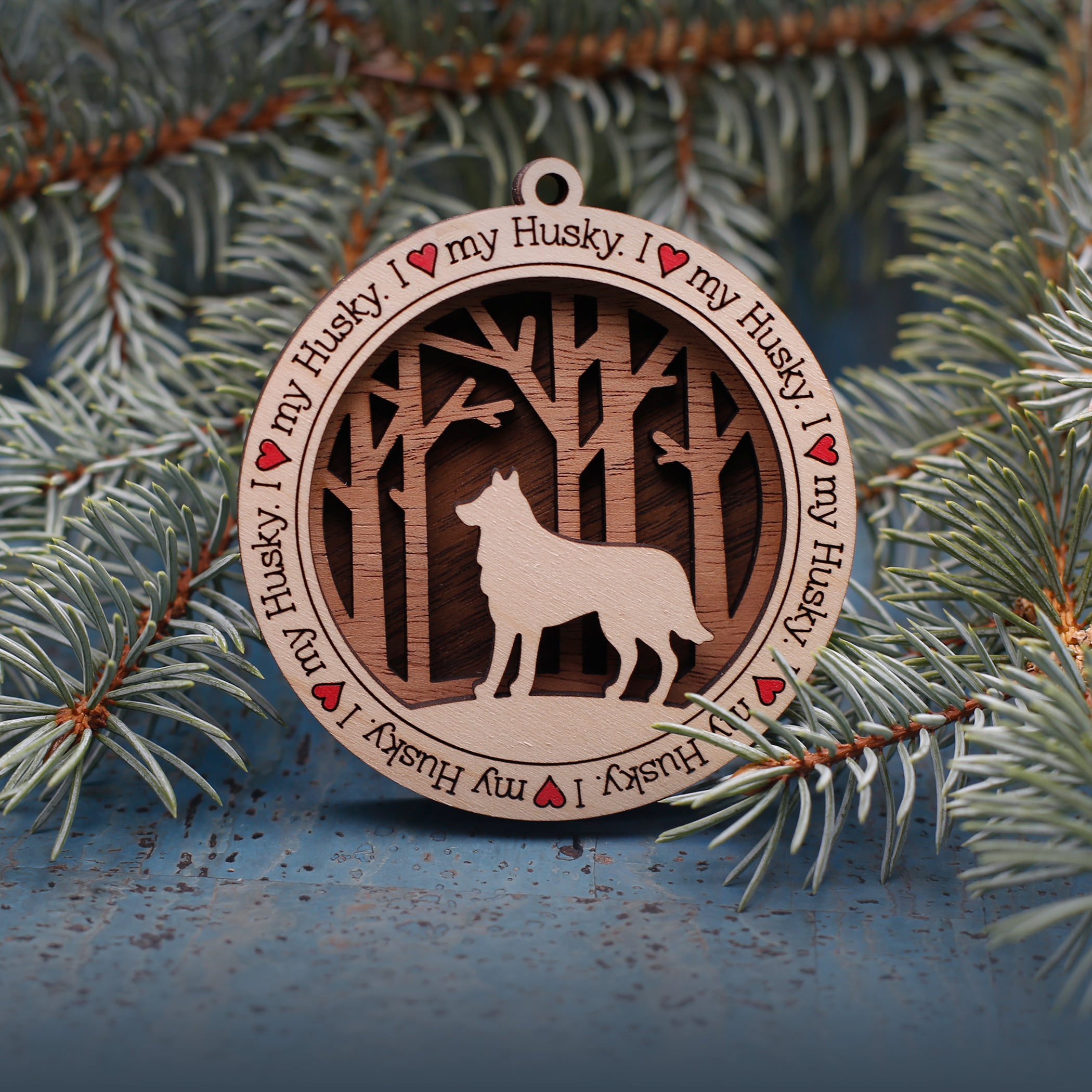 Husky Woodland Dog Silhouette Customized Ornament