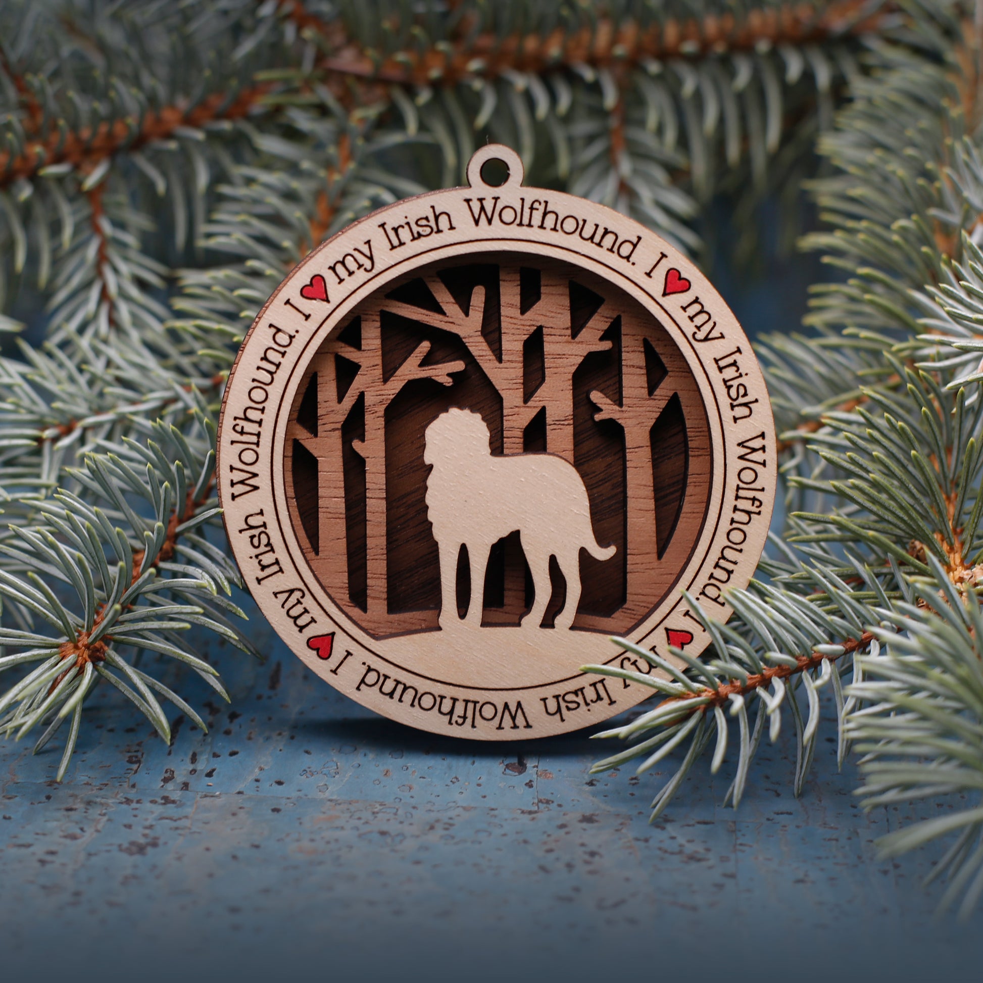 Irish Wolfhound Woodland Dog Silhouette Customized Ornament