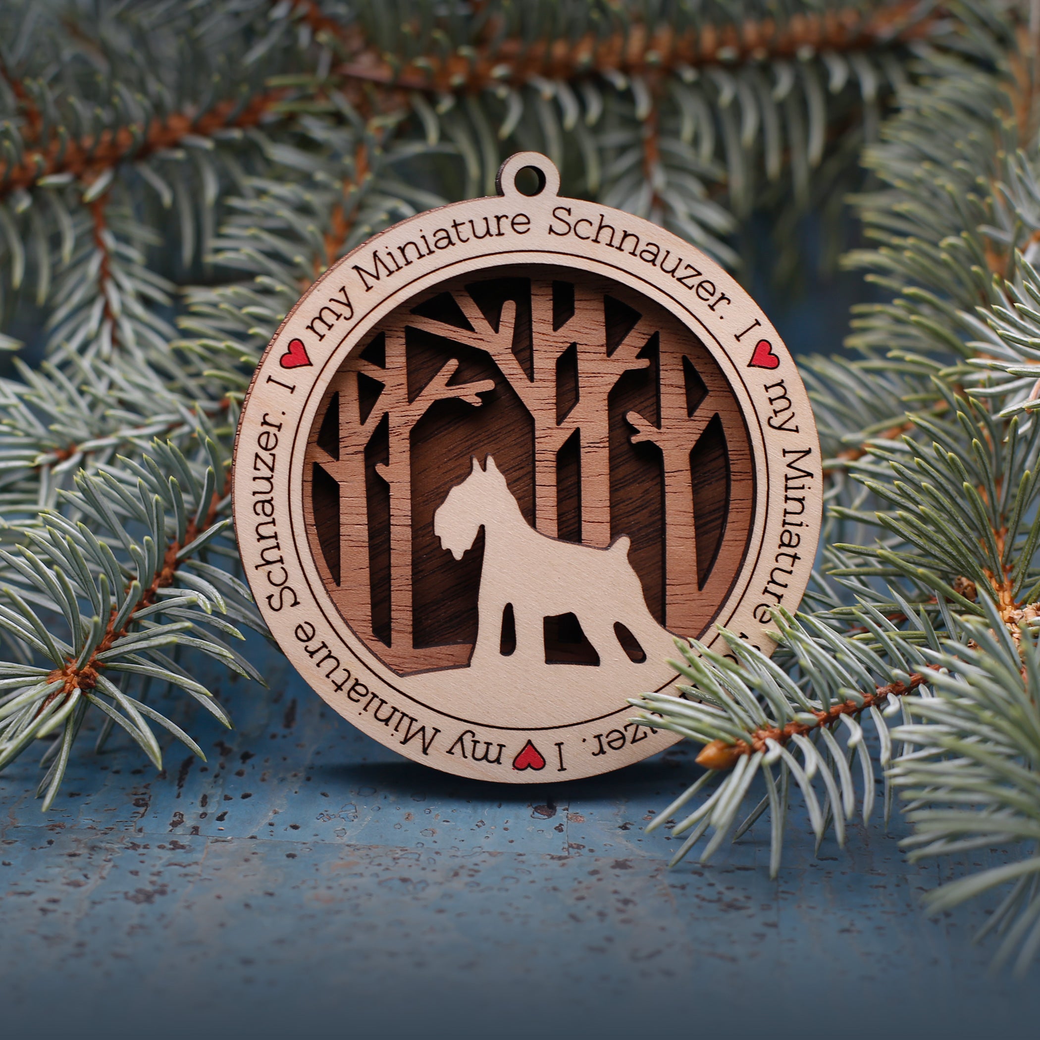 Miniature Schnauzers Woodland Dog Silhouette Customized Ornament